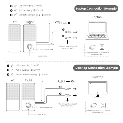 kstime Computer Speakers with Bluetooth 5.4, 14W Bass Reflex Stereo PC Speakers with 15° Tilted Design, USB Powered & AUX Inputs, Built-in Mic & Headphone Jack for Desktop, Laptop, and Phones 8