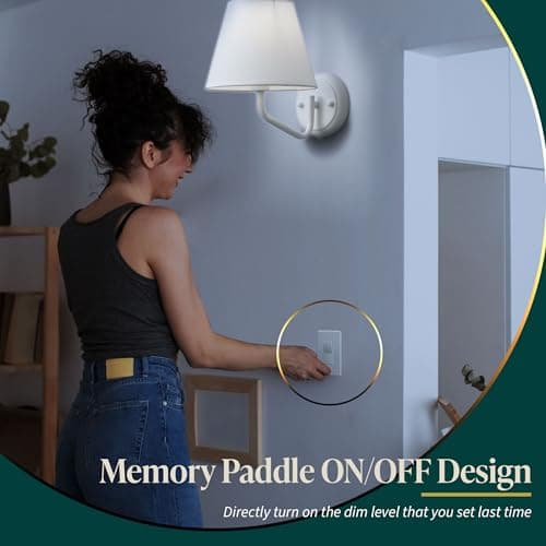 TOPGREENER Dimmer Light Switch, LED Dimmer Switches for 300W Dimmable LED/CFL Lights and 600W Incandescent/Halogen,Full Range Dimming, Single Pole/3-Way, Wall Plate Included, UL Listed, 6 Pack,White 5