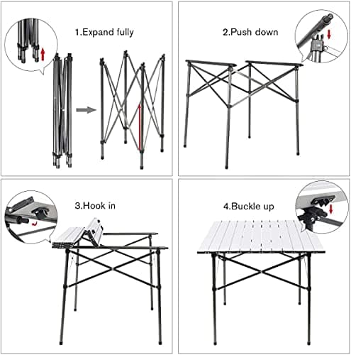 PORTAL Lightweight Aluminum Folding Square Table Roll Up Top 4 People Compact Table with Carry Bag For Camping, Picnic, Backyards, BBQ (White) 5