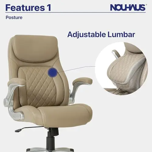 Nouhaus +Posture Ergonomic PU Leather Office Chair. Click5 Lumbar Support with FlipAdjust Armrests. Modern Executive Chair and Computer Desk Chair (Taupe) 8