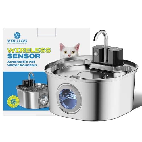 Voluas Stainless Steel Cat Water Fountain-Wireless Pet Water Fountain Battery Operated,108oz/3.2L, Automatic Water Dispenser for Dogs with Quiet Pump,Easy Clean BPA-Free for Cats, Dogs, Multiple Pets