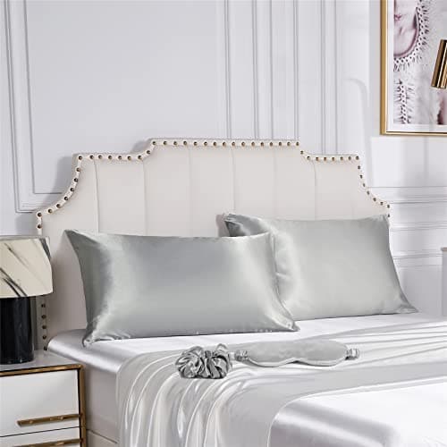 URLINENS Satin Pillowcase for Hair and Skin, Vegan Silk Pillowcase Set-2 Satin Pillowcases, 1 Eye Mask, 1 Scrunchie-Luxury Sleep Set, Silver Gray Pillow Cases with Envelope Closure Standard Size 6