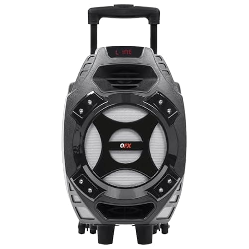 QFX PBX-61081 Rechargeable Portable Speaker | 8" Woofer | 400 Watts | Bluetooth, AUX, SD Card, FM Radio | Handle, Wheels, 12 Lbs | Perfect for Tailgating, Indoors, Outdoors Audio | Silver