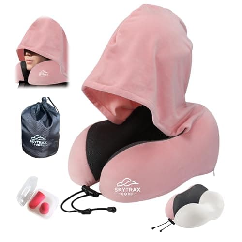 Travel Pillow with Extra Large Hood for Airplane Long Flights Privacy and Comfort Memory Foam with Velvet Cover for Road Trip Head&Neck Support for Plane Office Cars Sleeping & Rest (Pink)