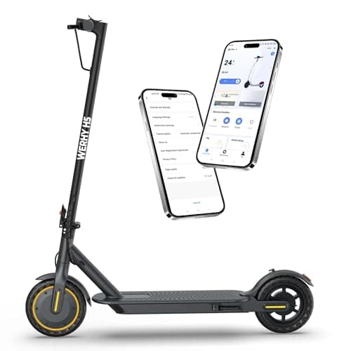 WERHY Electric Scooter, 350W/500W Powerful Motor, 19/22 MPH Max Speed, 15/23 Miles Range, Lightweight Foldable Kick Scooter with Dual Braking Systems, Smart APP