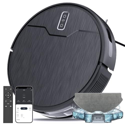 betboyles Robot Vacuum and Mop Combo, Robot Vacuum Cleaner, 6 Cleaning Modes, Large Capacity Water Tank Dustbin, Self-Charging, WiFi/App/Alexa, Ideal for Hard Floor, Carpet, Pet Hair