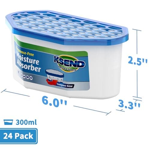 Ksend Moisture Absorbers, 24 Pack, Compact Dehumidifier for Closet, Efficient Humidity Absorber Boxes, Moisture Absorber for Closet, Odor Eliminator with Fragrance Free, Blue, 6.4oz, 300ml 9