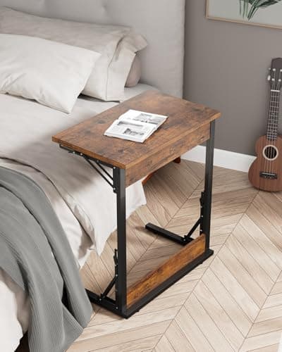 Tatub Folding TV Tray Table, 24" Wide C-Shaped End Table for Couches, Small Sofa-Side Laptop Desk with Metal Frame for Living Room, Bedroom, Rustic Brown 5