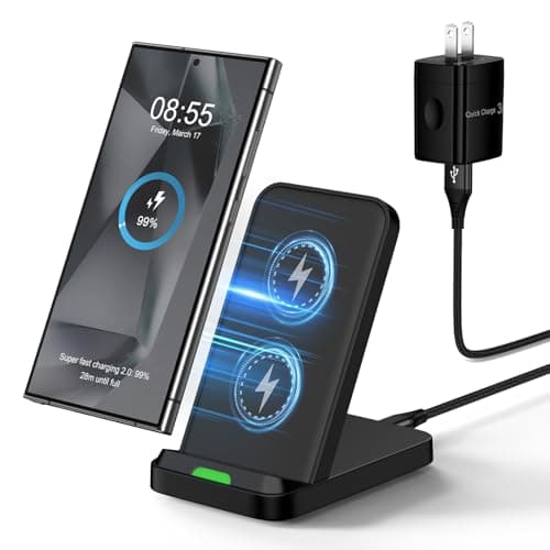 Wireless Charger Stand for Moto G Stylus 5G 2025/2024,Moto Edge/Razr 2025,Moto G Power 5G 2025/2024,15W Fast Charging Station with QC Adapter for Samsung Galaxy S25 S24FE,iPhone 17 16 15,Pixel 10 Pro