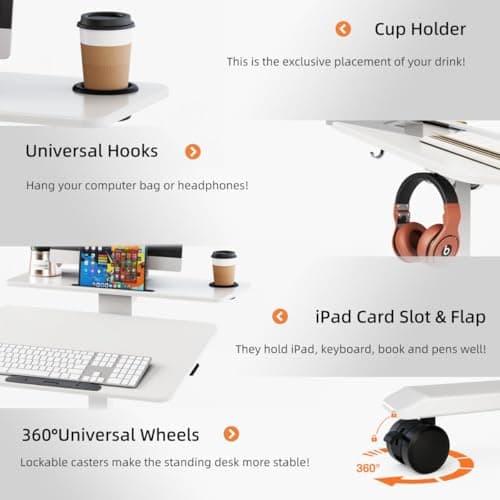 TecbL Pneumatic Standing Desk with Wheels - Adjustable Height 28" - 46" & 0-90° Tilt, 31.5" x 17.7" Skin-Feel Desktop, Rolling Computer Desk for Home Office, Hospital, School (White) 6