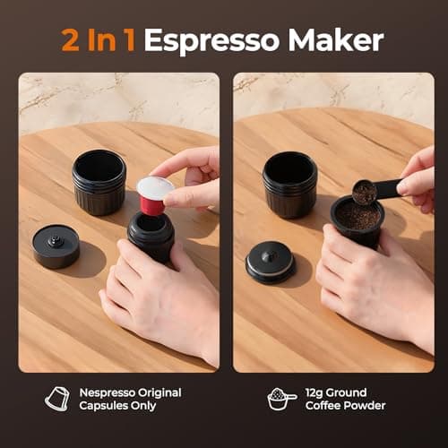 Narcissus Portable Electric Espresso Machine for Travel, 86.6 Watt 2-In-1 Travel Coffee Maker for Max 12g Coffee Powder or NS Capsules, 1.5 Pounds & 7800mAh Battery Capacity, Includes Quick Charger 6