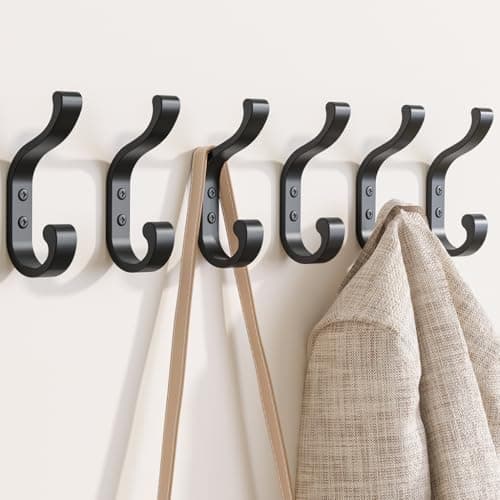 bussdis Wall-Mount Coat Hooks, Heavy Duty 30LB Hooks for Hanging Coats, Bags, Backpacks, Keys, Hats – Black Metal Hooks for Wall,Door (6 Pack)