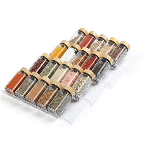 Suneerplay Spice Drawer Organizer 4 Tier, Acrylic Seasoning Organizer Rack, Clear Spice Rack Tray, Kitchen Seasoning Jars Drawers Insert (Jars Not Included/Expandable From 9" to 18")