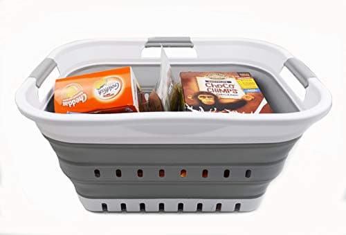 SAMMART 30L (8 gallon) Collapsible 3 Handled Plastic Laundry Basket - Foldable Pop Up Storage Container/Organizer - Space Saving Hamper/Basket (White/Grey) 5