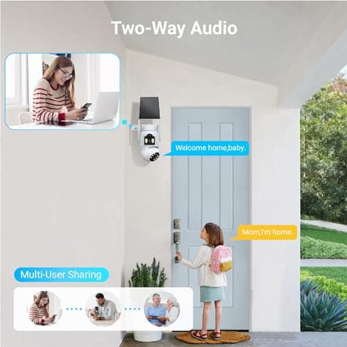 CiKiKWXO Solar Security Cameras Wireless Outdoor - 2MP+2MP Dual Lens Linkage,100% Wire-Free WiFi,Battery Powered,360° Pan Tilt,Color Night Vision,PIR,2-Way Audio,IP66 Waterproof,SD & Cloud Storage 6