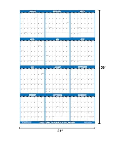 24" x 36" SwiftGlimpse 2026 Wall Calendar Erasable Large Wet & Dry Erase Laminated 12 Month Annual Yearly Wall Planner, Reversible, Horizontal/Vertical, Navy 8