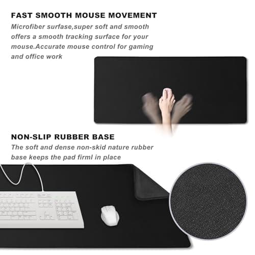 Large Mouse Pad, Desk Mat Office Desk Pad Gaming Mouse Pad with Stitched Edges, 31.5" x 15.7" Mousepad with Non-Slip Waterproof Rubber Base for PC Laptop Desk Home Office Accessories, Black 5