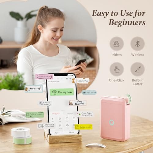 NIIMBOT Label Maker Machine D110 Label Printer Portable Wireless Connection Multiple Templates Available for Phone Easy to Use Office Home Organization Rechargeable Pink 7