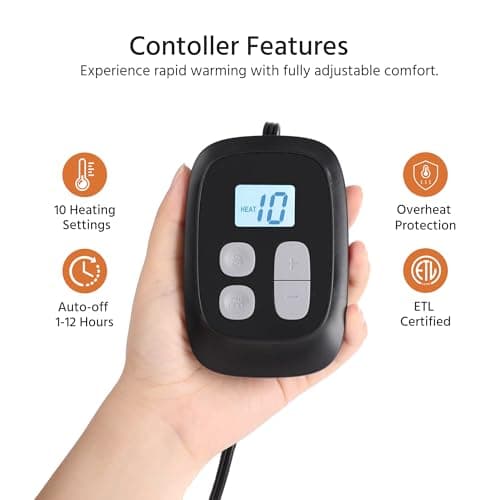 YUSTAL Electric Heated Blanket Full Size 72x84 Inch - Super Soft Flannel, 10 Heat Settings, 1-12H Auto Shut Off, Machine Washable, Easy Controller, Perfect for Winter Warmth - Light Grey 5