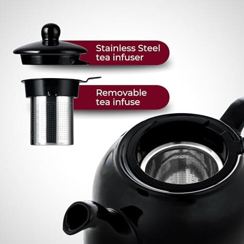 ETHNIQ - Electric Samovar | 3.2L Stainless Steel Tea Maker | Adjustable Temperature Controller | Boil Dry & Auto Shot-off | 1.2L Porcelain Teapot | Turkish, Persian, Russian Tea Kettle (Black) 5