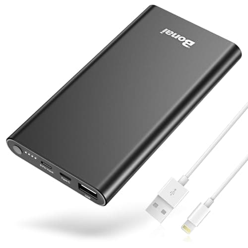 BONAI Portable Charger 12,000mAh 5V/3A Fast Charging Power Bank, Dural Input & Output Ports (USB-C in & Out) Portable Phone Charger for iPhone 17/16/15/14/13/12 Series Galxy Android iPad etc - Black