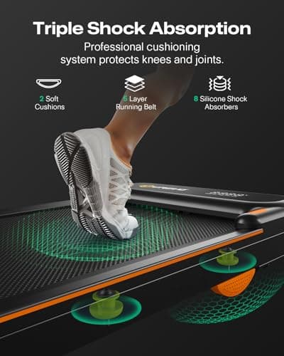 UREVO Strol 2E Smart 2-in-1 Folding Treadmill, Compact Walking Pad with Safety Handle, Plug and Play, Dual LED Display, Workout APP, Walking or Running for Home Office, Remote Included, Tangerine 8