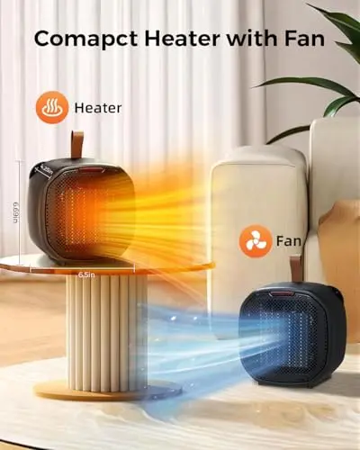 Electactic Portable Ceramic Space Heater w/Thermostat, 1500W Indoor Electric Space Heater Fan with Overheat and Tip-Over Protection, Heat Up 200 Square Feet for Office Room Dorm Use, Black 5