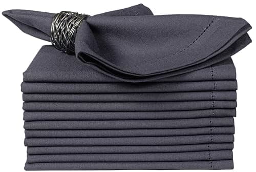 Bedding Craft Cotton Cloth Dinner Napkins Set of 12 – 18x18 Steel Grey with Hemstitched Mitered Corners – Machine Washable Reusable Napkins for Thanksgiving & Christmas