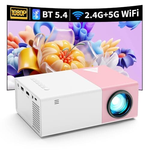 KHQ Mini Projector with Wifi Portable Projectors Support 1080P 200" Mini HD Movie Projector, Outdoor Projectors Compatible with Phone/ Tablet/ Laptop/ TV Stick/ HDMI/ USB - Pink White