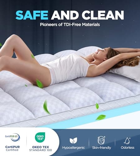 Dual Layer Memory Foam Mattress Topper for Pain Relief with 2X Support, 2" Fluffy Pillow Top Queen Mattress Topper Plus 2" Odor-Free Cooling Gel Memory Foam Ultra Comfort Mattress Pad Cover 5