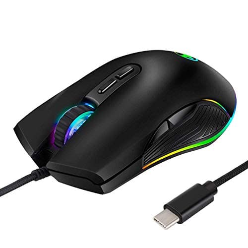 HXMJ RGB LED Gaming Mice,Wired USB C Port for Apple MacBook,Computer or Laptops with Type C Port-Black