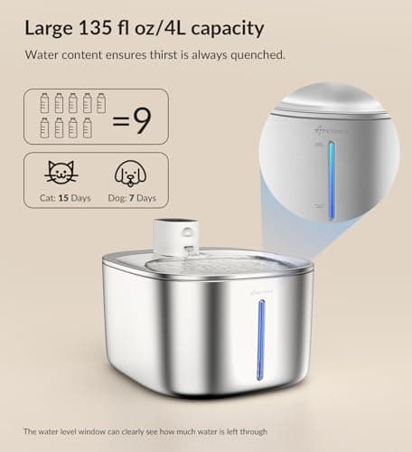 APD APETDOLA Wireless Cat Water Fountain Stainless Steel,135floz/4L Battery Operated Automatic Pet Fountain,Cordless Cat Water Dispenser Pet Drinking Water Fountain for Multicat Cats Dog Outdoor 7