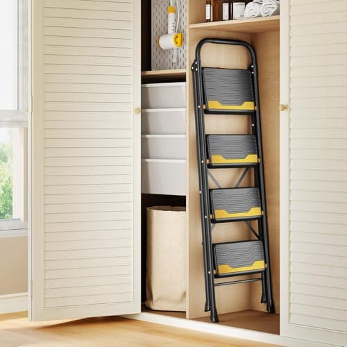 Urackify 4 Step Ladder, Heavy-Duty Pass 800lb Capacity Test, Wide Anti-Slip Steps & Secure Handrail Compact, Folding Step Stool Portable Design for Home, Kitchen, Office, Pantry, Closet Use, Black 8