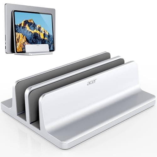 acer Dual Vertical Laptop Stand, Upright Desktop Stand Holder with Adjustable Dock (Up to 15.7''), Aluminum Laptop Rack Storage Desk Organizer for Tablet, MacBook/Samsung/HP/Dell/Chrome Book-Silver