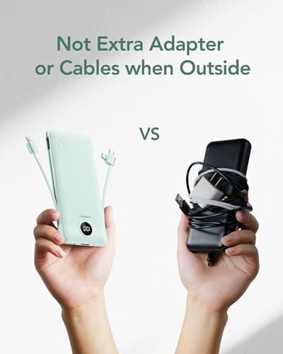 VEGER Portable Charger with Built-in AC Plug and Cables, All in One 10000mAh Ultra Slim Power Bank Travel Essentials, Fast Charging Battery Pack Compatible with iPhone, Samsung, Android (Green) 7