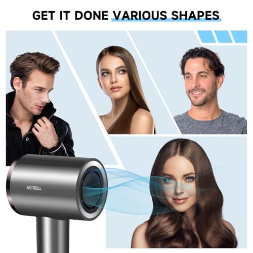 AEMOLL Hair Dryer, 150000RPM Professional High-Speed Negative Ionic Care Blow Dryer, Heat-Control, Fast Drying, Low Noise with Magnetic Diffuser and Nozzle, 4 Temps & 3 Speeds, HD Display Gray 10
