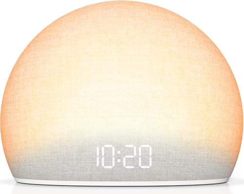 HOUSBAY Sunrise Alarm Clock with White Noise Sound Machine – Wake-Up Light for Bedroom, 5 Gentle Alarm Sounds, 20 Soothing Sleep Sounds, Dimmable Display, Phone-Free Bedside Clock
