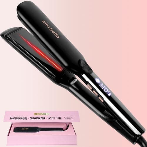 ELLA BELLA® Titanium Flat Iron Hair Straightener (with Infrared) • Professional Straightening Iron • Digital Display to Accurately Control Temperature • As Featured in Good Housekeeping