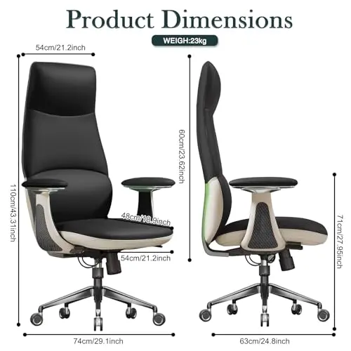FurniBaron Ergonomic Genuine Leather Office Chair, Executive Chair with Tilt Adjustable High Back and Lumbar Support, 400lbs Weight Capacity Metal Base with 360° Flexible Wheels, Black 3