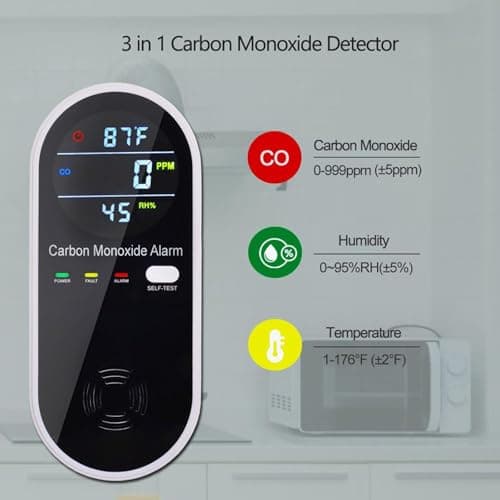 3-in-1 Carbon Monoxide Detector, Carbon Monoxide Detector Plug in Wall with Temperature & Humidity Display, CO Alarm Monitor with Color LCD Display, Accurate & Easy to Install 6