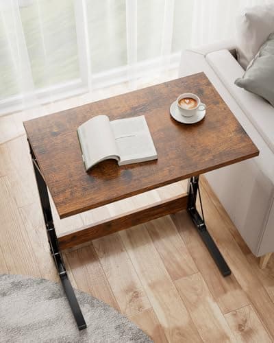 Tatub Folding TV Tray Table, 24" Wide C-Shaped End Table for Couches, Small Sofa-Side Laptop Desk with Metal Frame for Living Room, Bedroom, Rustic Brown 6