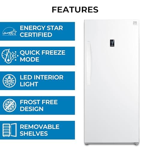 "Kenmore Upright freezer - Convertible Refrigerator / Freezer, 4 Shelves, Garage Ready, Meat Storage, Auto Defrost, Congelador For Home, Apartment, Cottage, Basement, 14.0 Cubic Feet Capacity, White " 5