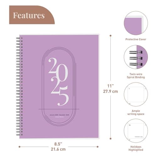 Rileys 2025 Weekly Planner - Annual Weekly & Monthly Agenda Planner, Jan - Dec 2025, Flexible Cover, Notes Pages, Twin-Wire Binding (8.5 x 11-Inches, Lilac) 2