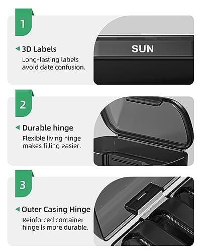 PULIV Weekly Pill Organizer with Large Capacity, Dual Protection Pill Box 7 Day, Arthritis Friendly Pill Case Easy to Open, Medicine Organizer for Vitamins, Medications, Fish Oils, Supplements (Black) 5