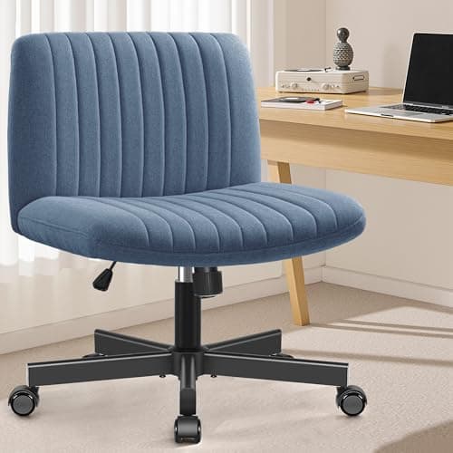 Brick Attic Armless Office Chair with Wheels, Ergonomic Wide Seat Fabric Cross Legged Desk Chair, Swivel Computer Chair for Home Office, Modern Vanity Chairs Navy Blue