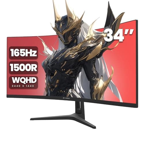 CRUA 34" Curved Gaming Monitor, WQHD 3440x1440, 144Hz/165Hz Computer Monitors, 1500R VA Screen, 120% sRGB, AMD FreeSync, HDMI 2.0 & DP 1.4, Wall Mountable Installs- Black