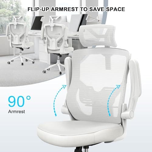 Home Office Chair, Ergonomic Comfy Desk Chair, High Back Computer Chair- Adjustable Headrest with Flip-Up Arms, Lumbar Support, Swivel Executive Task Chair (Modern, White) 6