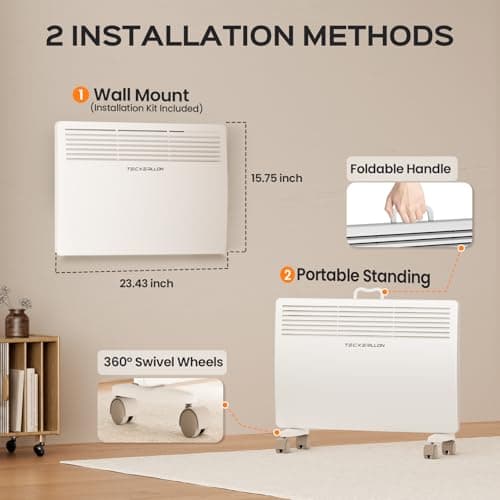 TECXERLLON 1500W Convection Panel Space Heater, Adjustable Up to 113℉ Electric Heaters for Indoor Use, Quiet Whole Room Space Heater for Indoor Use Large Room with APP, Portable Standing/Wall Mount 7