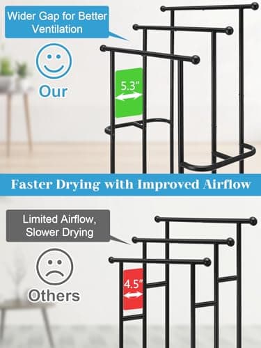 Haturi Free Standing Towel Rack for Bathroom, 3-Tier 39" H Black Metal Towel Drying Rack with Storage Basket, 24.4" L x 13" W x 39" H Rust-Resistant Outdoor Holder for Pool & Oversized Towels 5