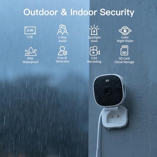 Vimtag Security Camera Outdoor 2.5K, 2.4G/5G Smart Wi-Fi Cameras for Home Security with Color Night Vision, Motion Activated Spotlight/Siren, IP66,2-Way Audio, Support Cloud/512G SD Card Storage,Wired 6